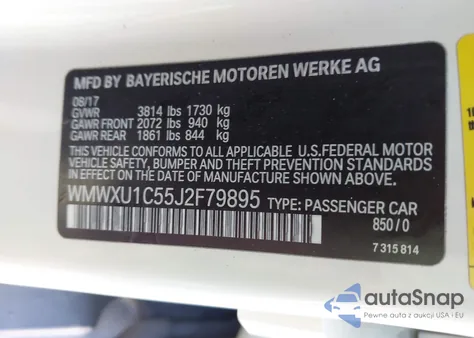 2018 Mini Hardtop Cooper z USA, uszkodzony, nr VIN WMWXU1C55J2F79895